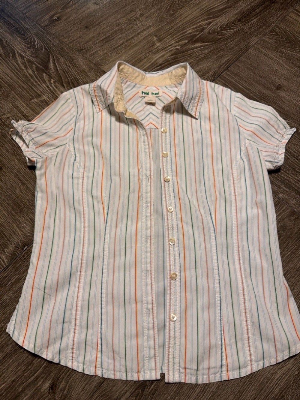 Hei Hei Striped Button-Up Short Sleeve Shirt - Pastel Stripes